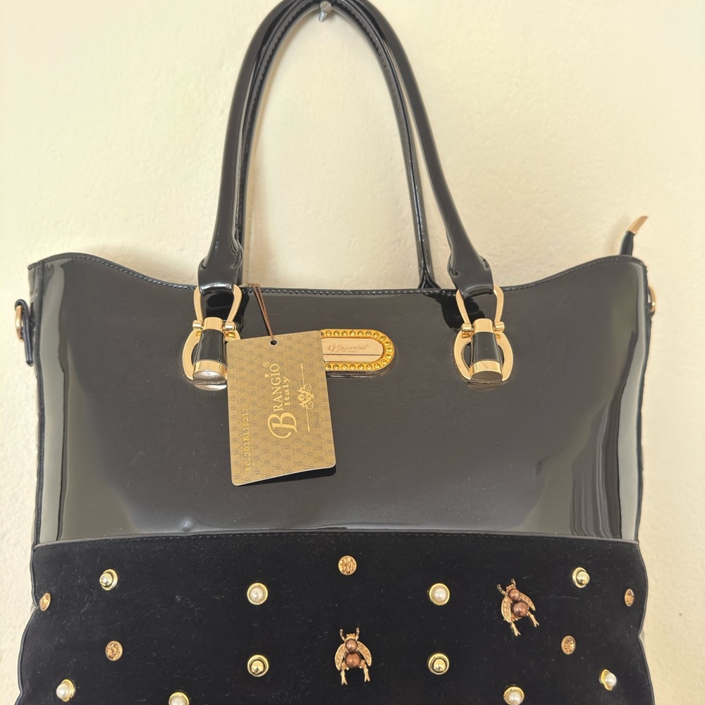 Brangio Italy Large Patent Leather Zip Tote Ladies Bag 18"x14"x6"